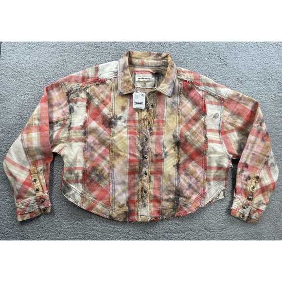 Free People Tops - Free People Forever Plaid Shirt Boxy Raw Hem Distressed Button Down Shirt Large
